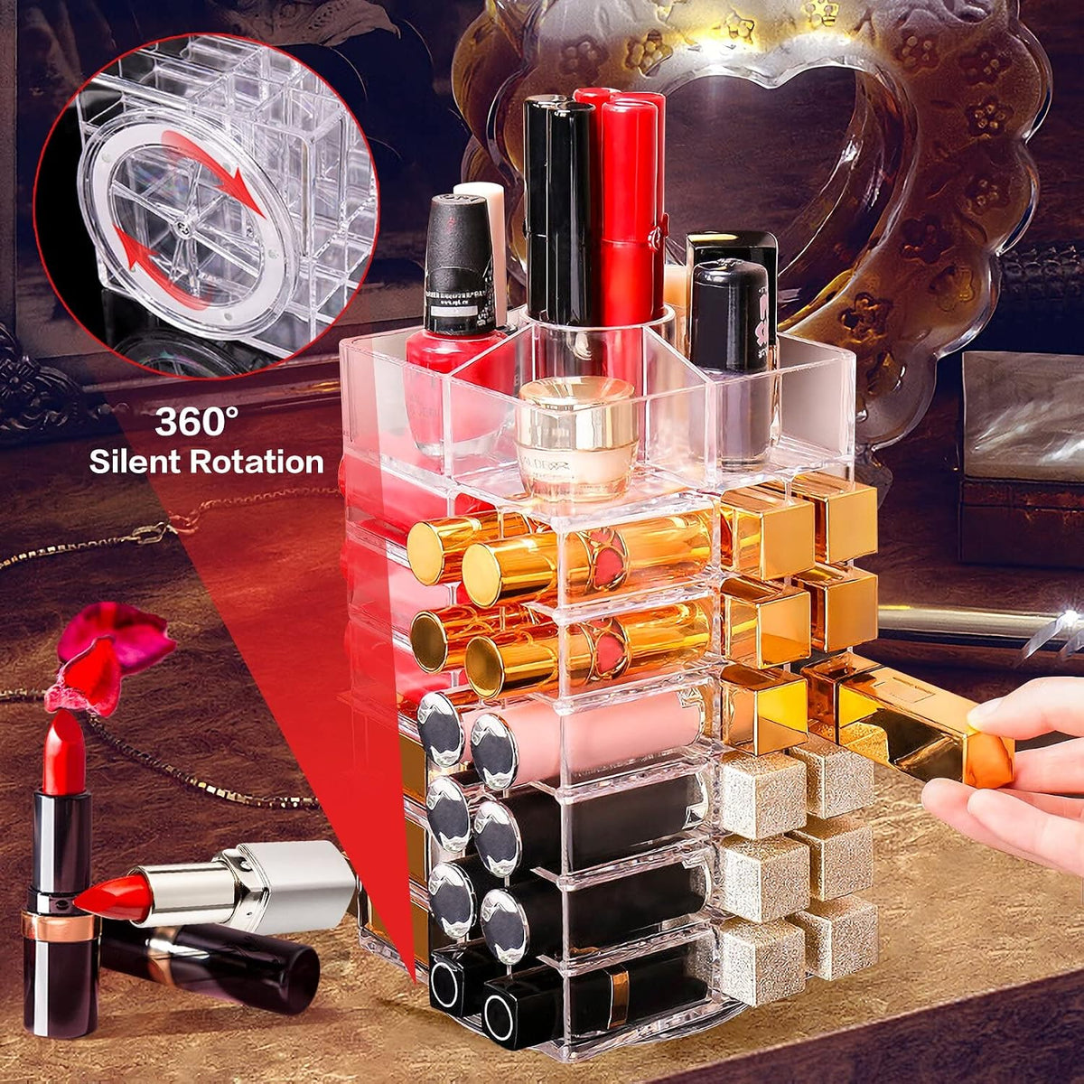 Rotating Lipstick Organizer with 53 Slots