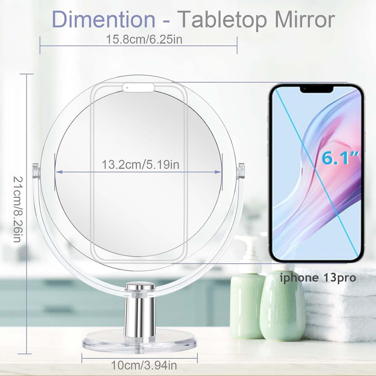 Vanity Makeup Mirror with Stand, 1X/15X Magnification Double Sided 360 Degree Swivel