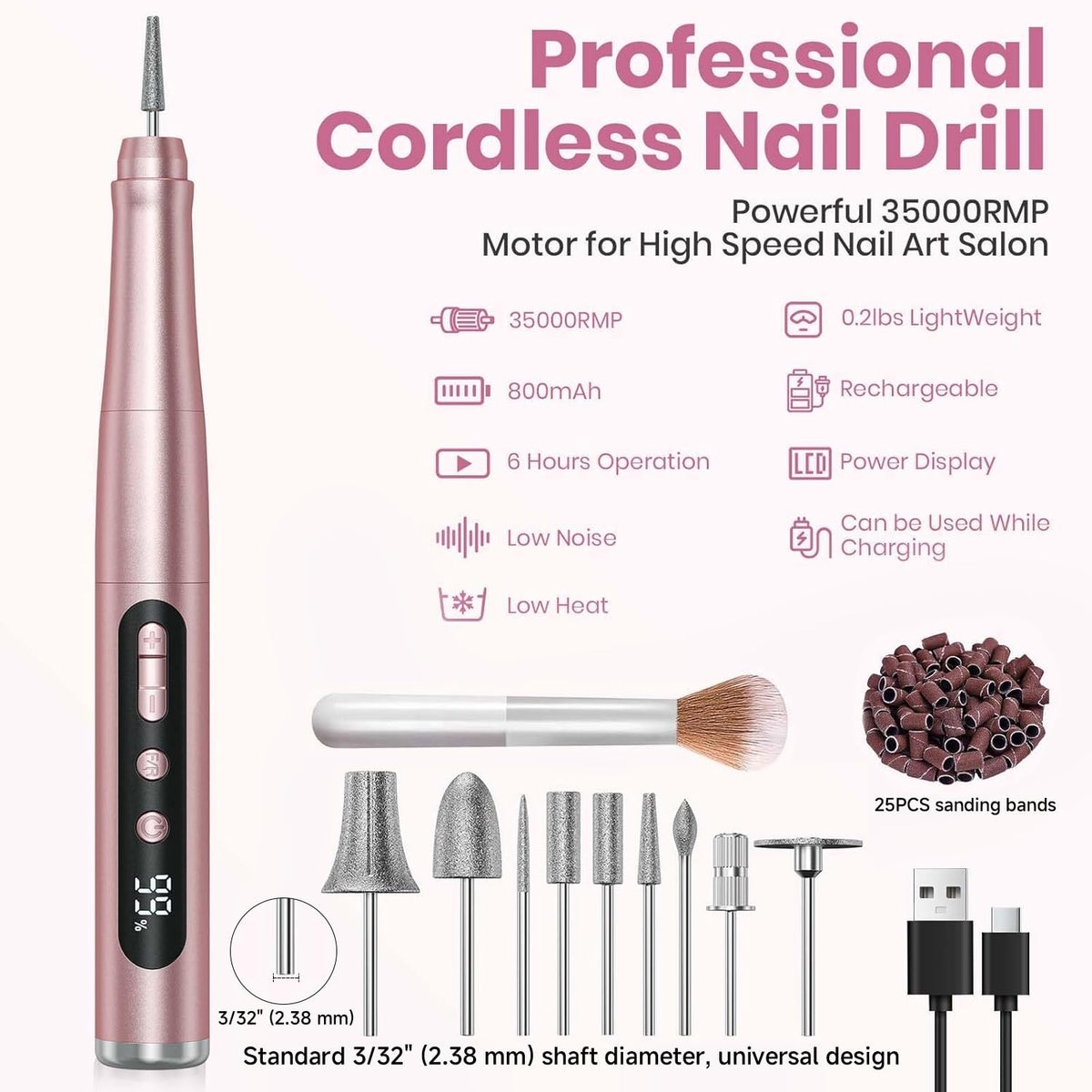 Rechargeable Cordless Nail Drill Art With LCD Display