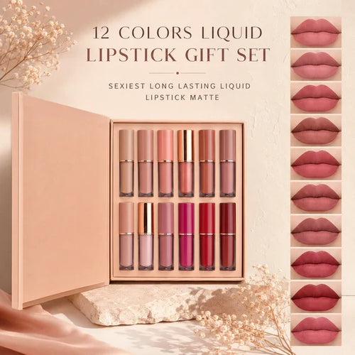 12 Color Matte and Pearlescent Liquid Lipstick Set big sale