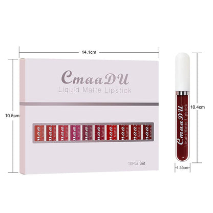 🔥Last Day 50% OFF🔥10-Piece Matte Waterproof Lip Gloss Set – Bold Color, All-Day Stay