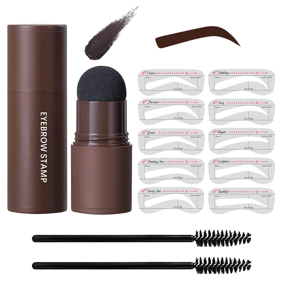 Eye-Brow Stamp Stencil Kit with 10 Reusable Eyebrow Stencils & 2 Brushes