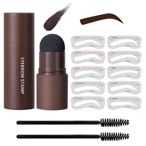 Eye-Brow Stamp Stencil Kit with 10 Reusable Eyebrow Stencils & 2 Brushes