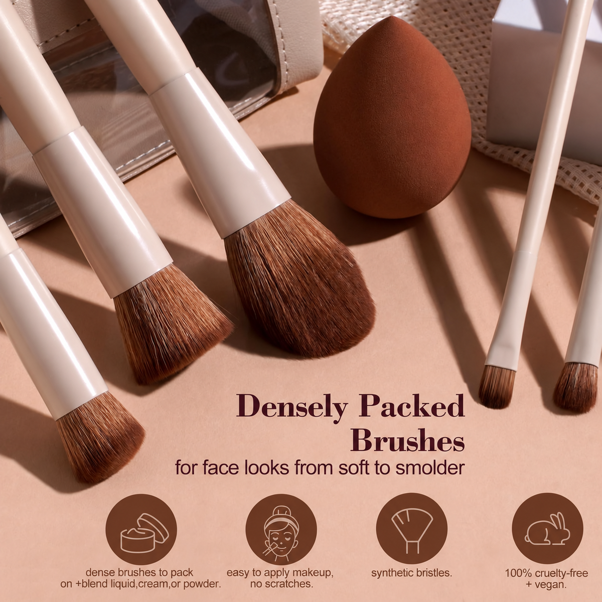 15pcs Makeup Brushes Set - Essential Foundation Powder Concealers, Eye Shadows, Blush Makeup Brushes with Travel Makeup Case