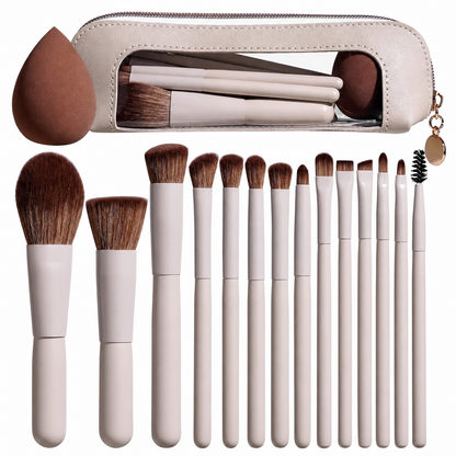 15pcs Makeup Brushes Set - Essential Foundation Powder Concealers, Eye Shadows, Blush Makeup Brushes with Travel Makeup Case