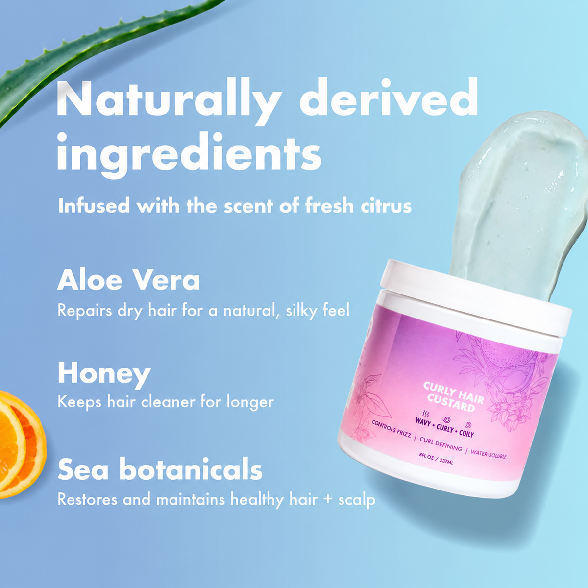Curly Hair Gel Custard for Moisturizing &  Defining Soft Curls