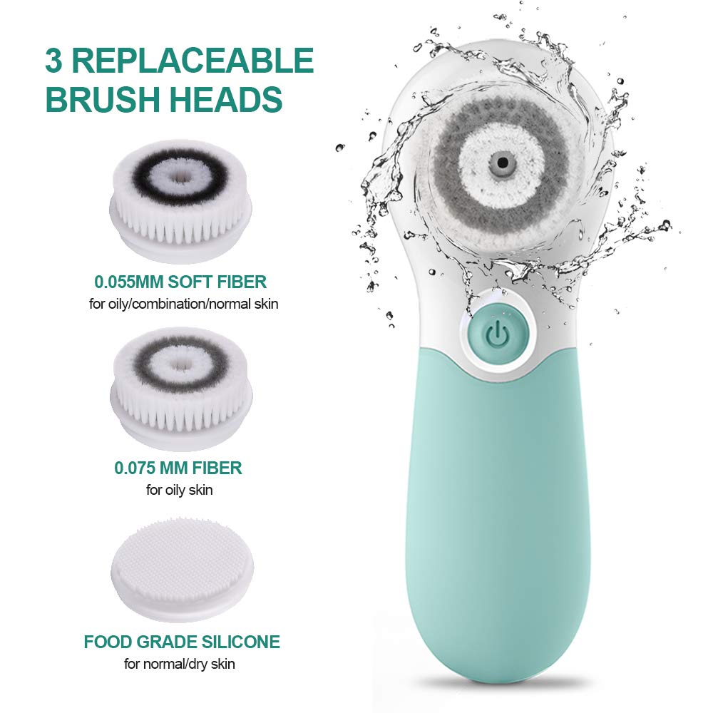Facial Cleansing Brush Electric Facial Exfoliating Massage Brush with 3 Cleanser Heads