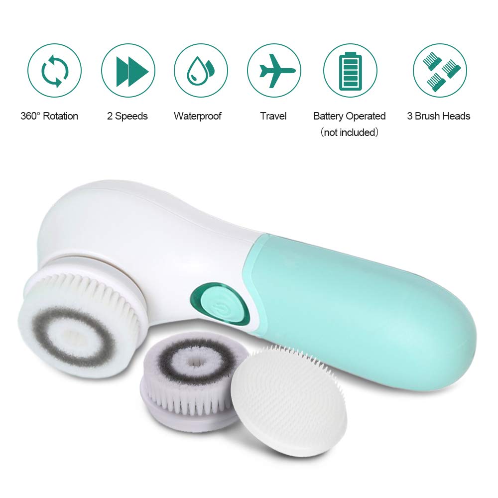 Facial Cleansing Brush Electric Facial Exfoliating Massage Brush with 3 Cleanser Heads