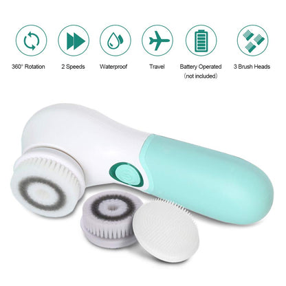 Facial Cleansing Brush Electric Facial Exfoliating Massage Brush with 3 Cleanser Heads