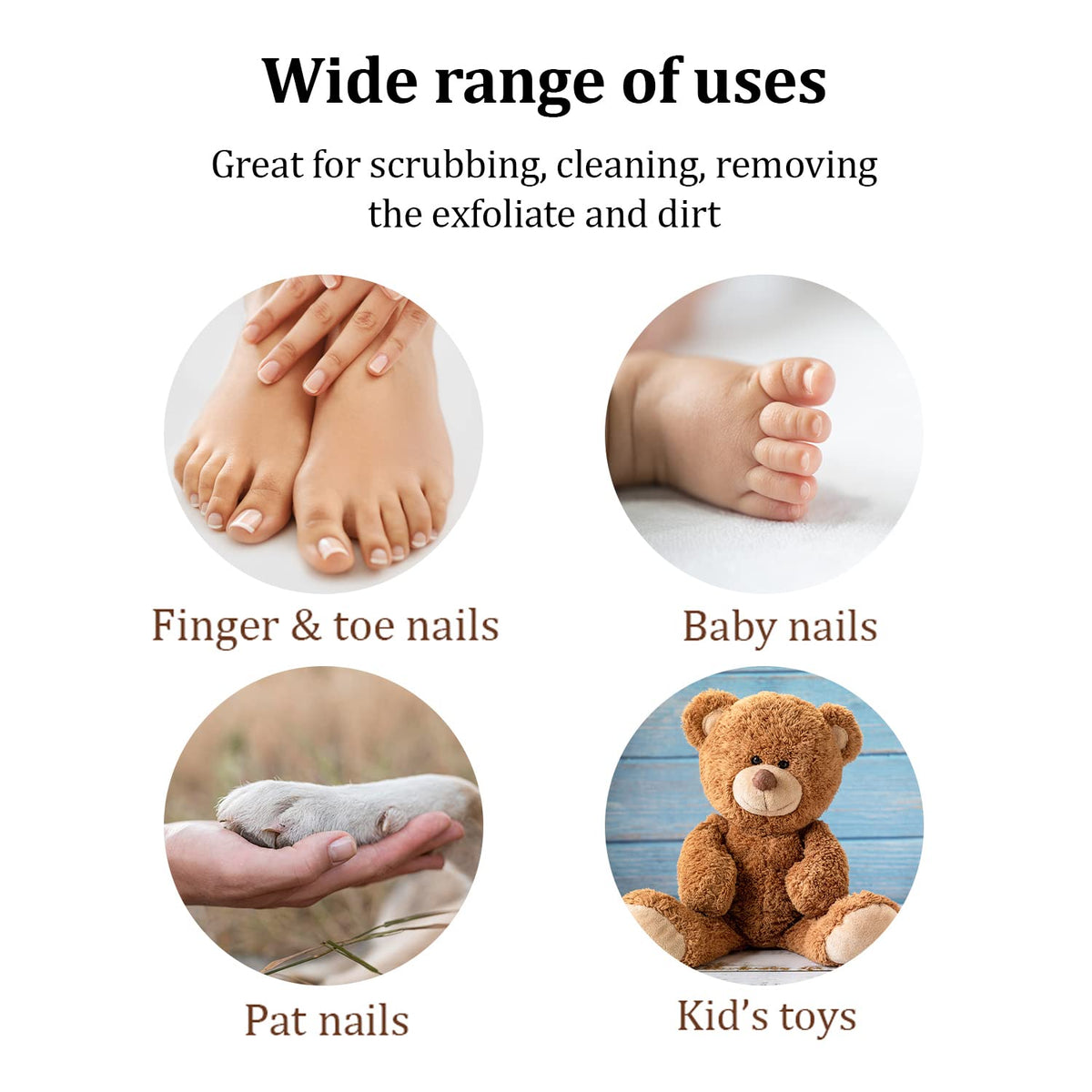 Wooden Cleaning Finger Nail Brush with Nylon Charcoal Bristles