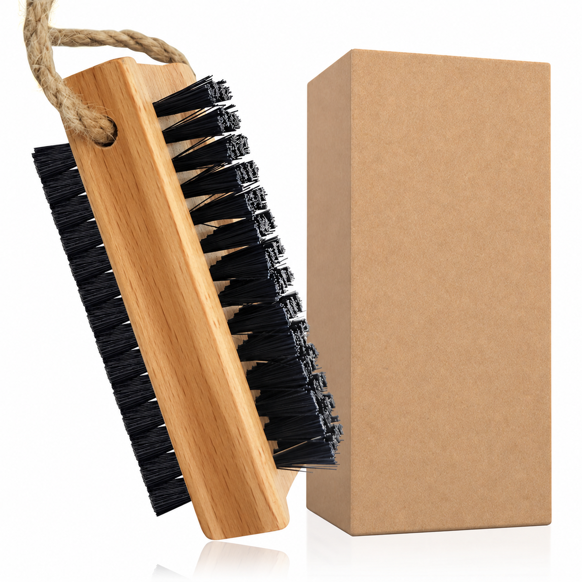 Wooden Cleaning Finger Nail Brush with Nylon Charcoal Bristles