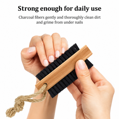 Wooden Cleaning Finger Nail Brush with Nylon Charcoal Bristles