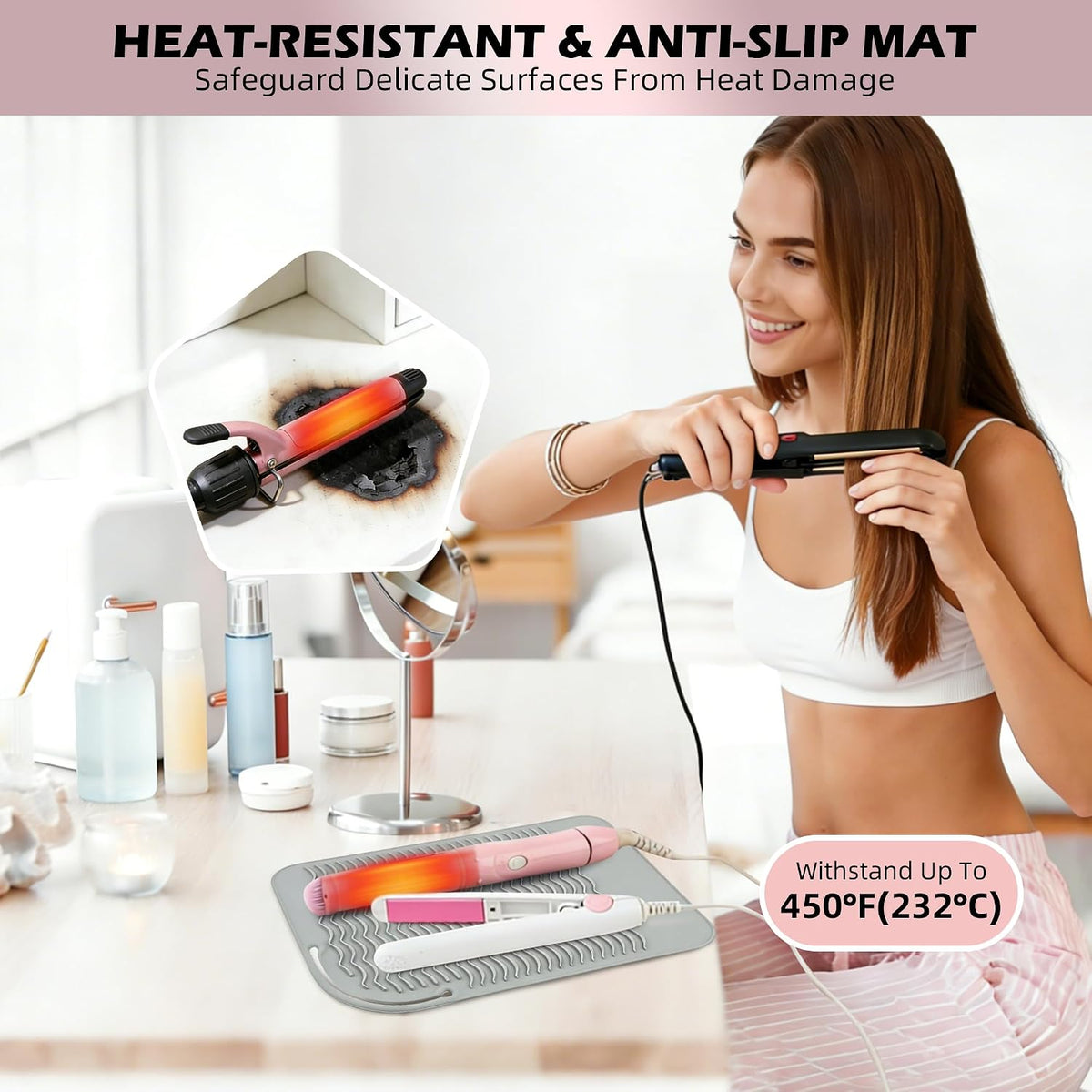 Silicone Heat Resistant Mat for Hair Styling Tools, 11" x 7.5"
