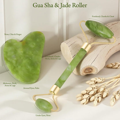Gua Sha & Jade Roller Set for Facial Sculpting & Skin Care
