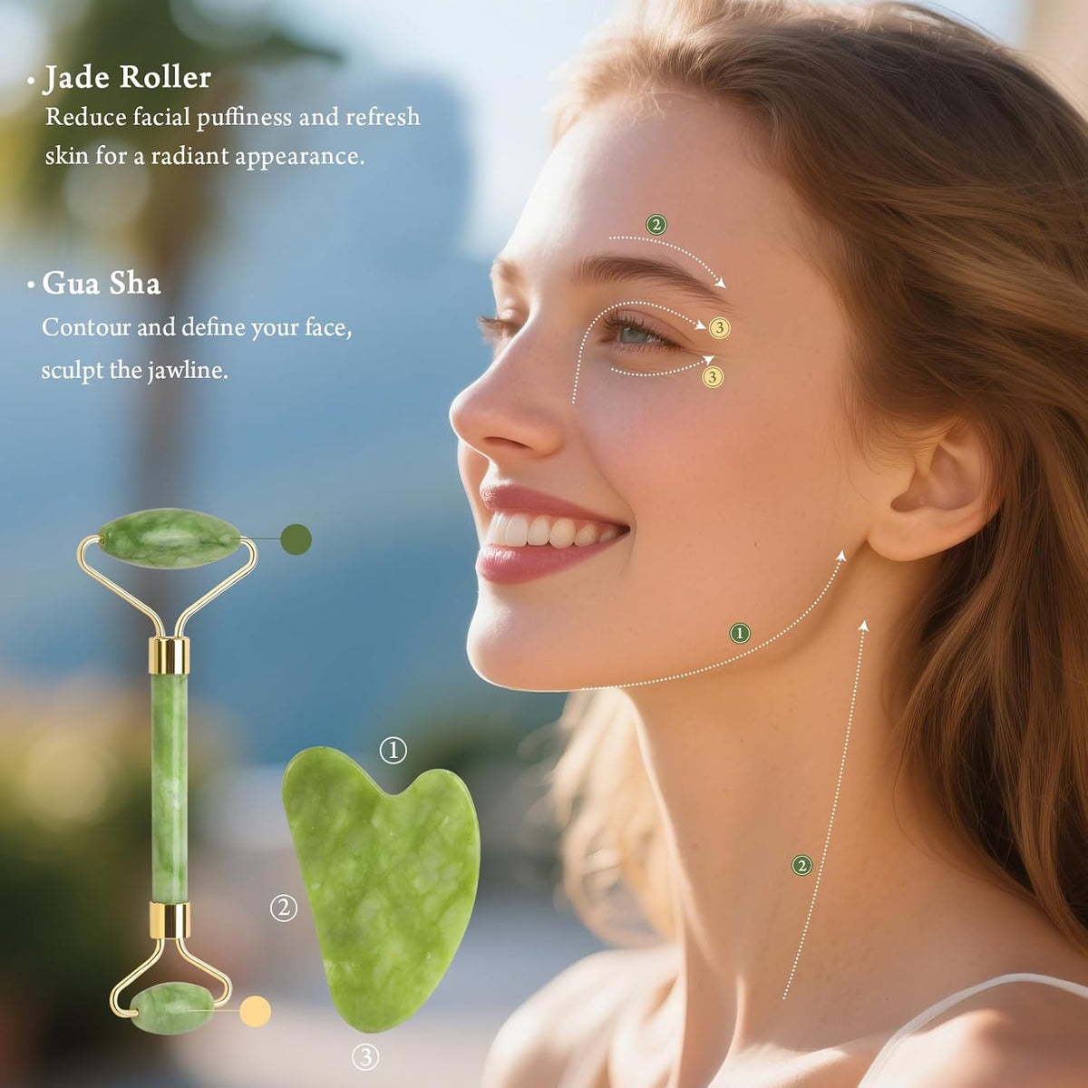 Gua Sha & Jade Roller Set for Facial Sculpting & Skin Care