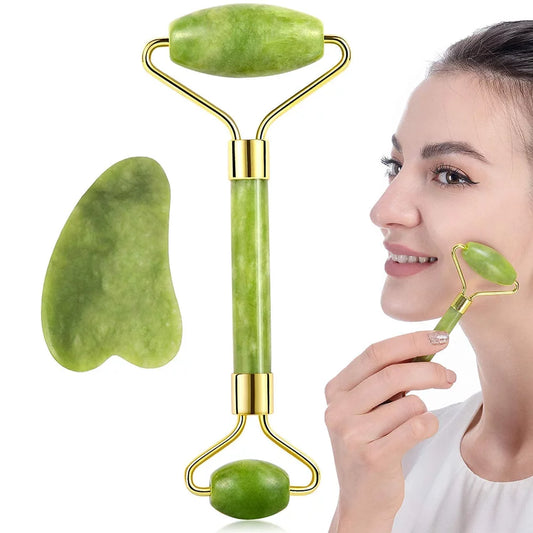 Gua Sha & Jade Roller Set for Facial Sculpting & Skin Care