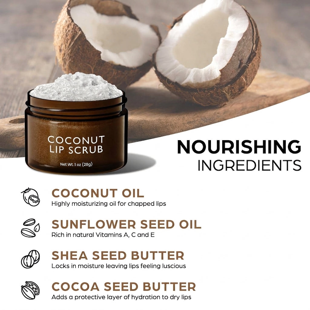 Coconut Lip Scrub Hydrating Moisturizer for Chapped Dry Mouth 28g / 1 oz