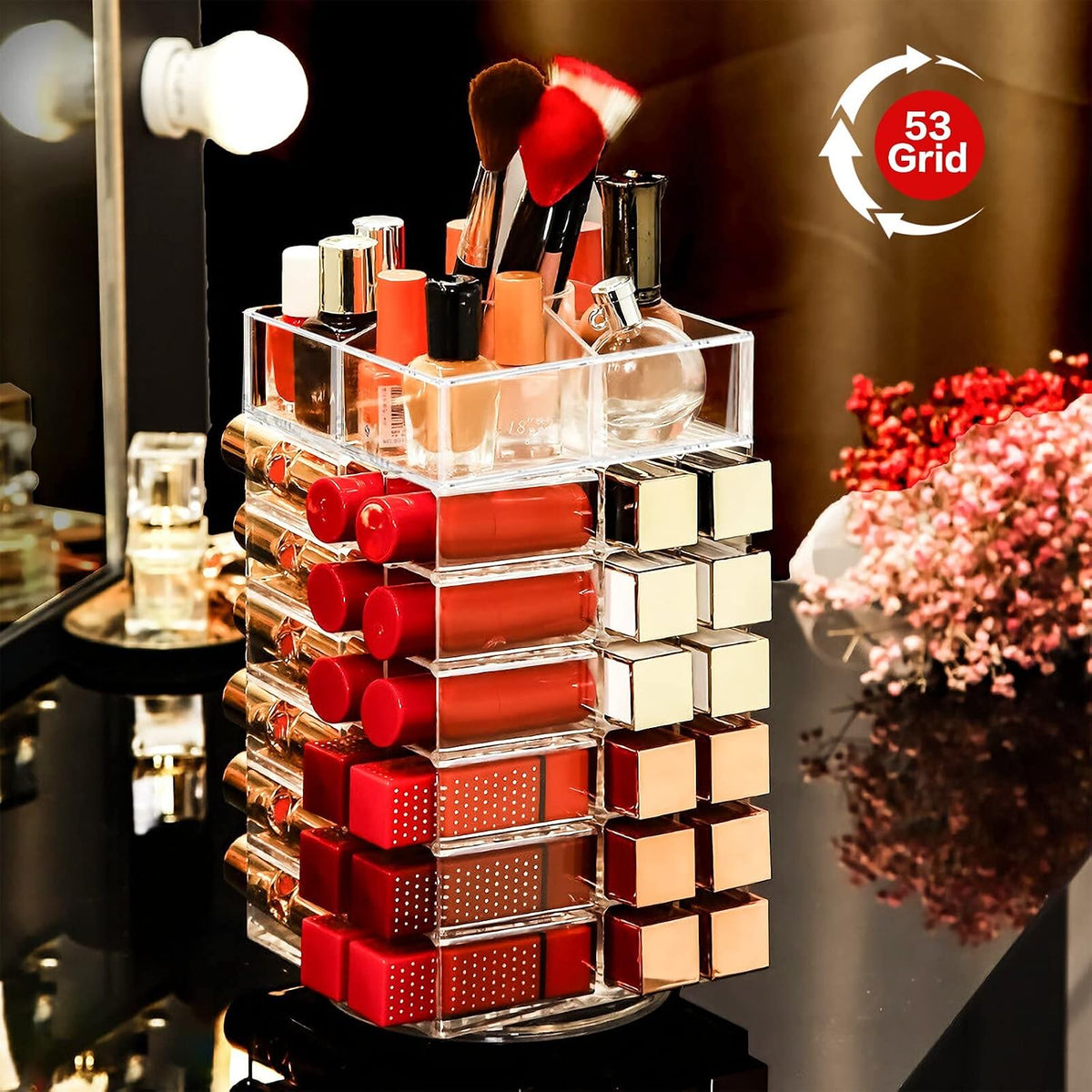 Rotating Lipstick Organizer with 53 Slots