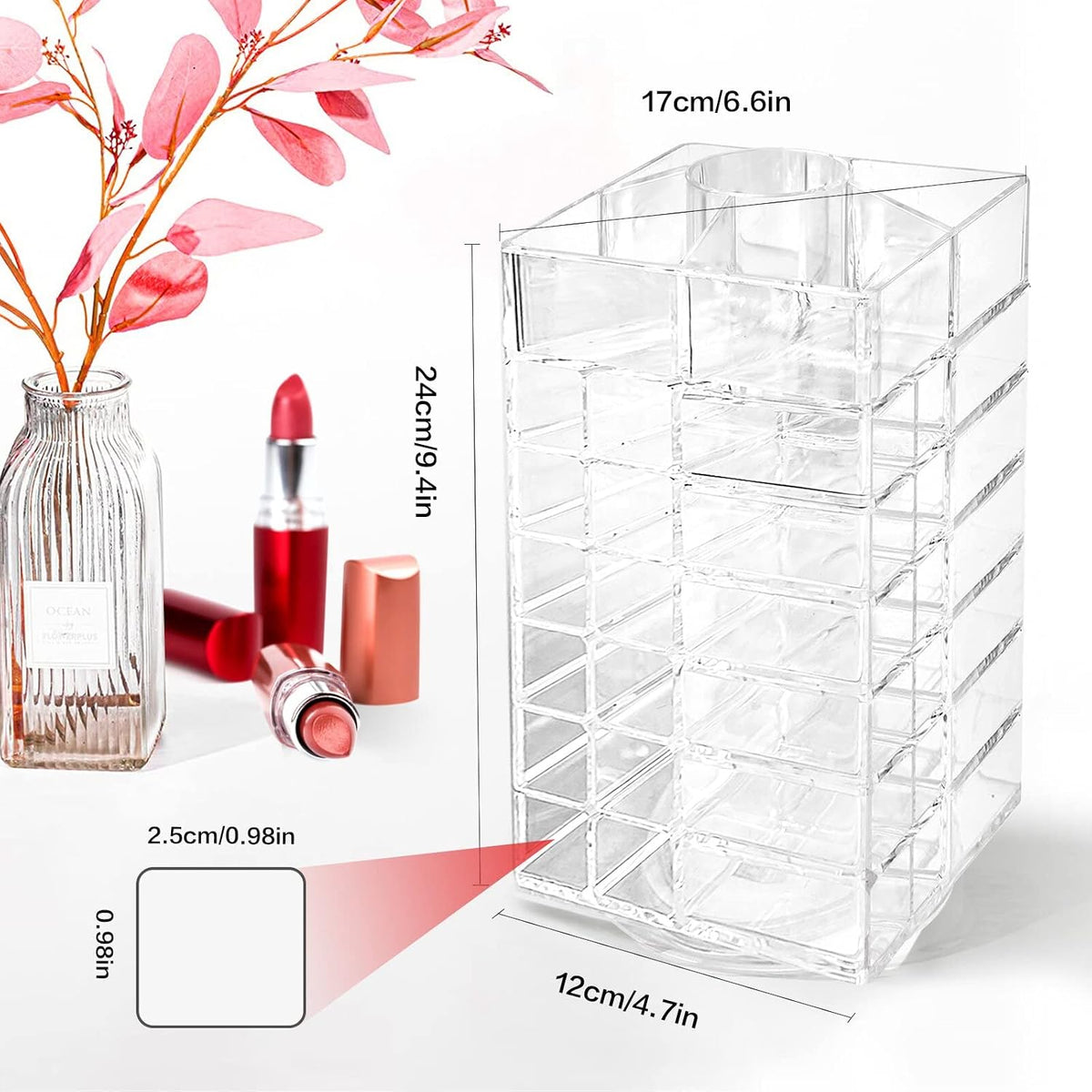 Rotating Lipstick Organizer with 53 Slots