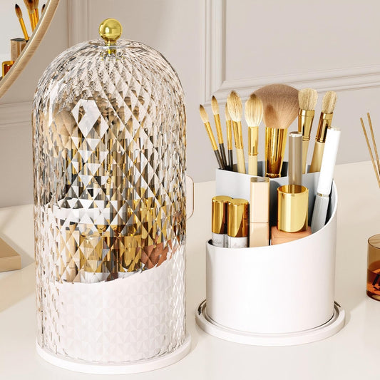 Makeup Brush Holder with Lid 360 Rotating Makeup Organizer