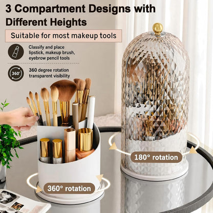 Makeup Brush Holder with Lid 360 Rotating Makeup Organizer