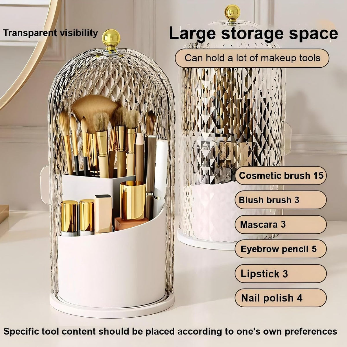 Makeup Brush Holder with Lid 360 Rotating Makeup Organizer