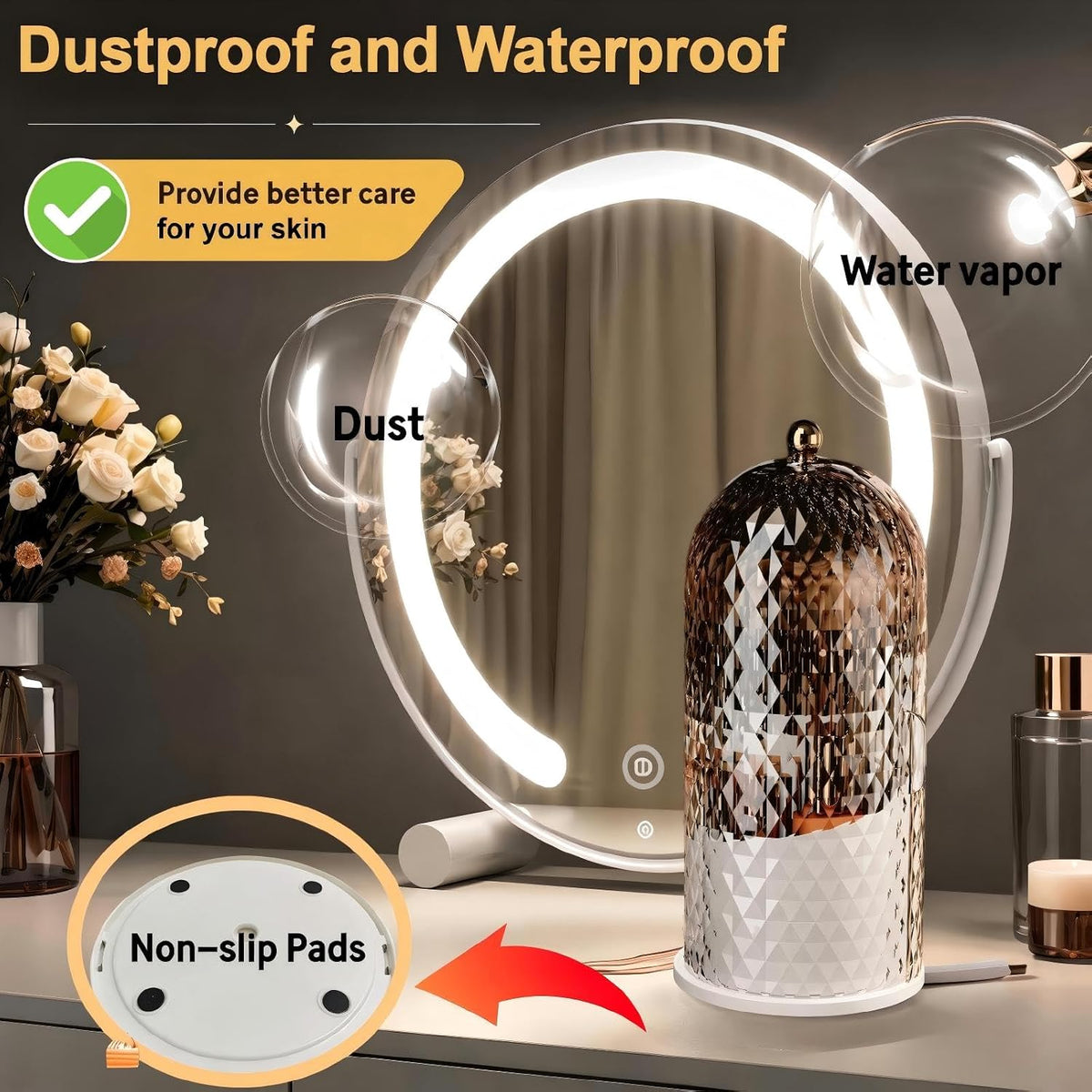 Makeup Brush Holder with Lid 360 Rotating Makeup Organizer