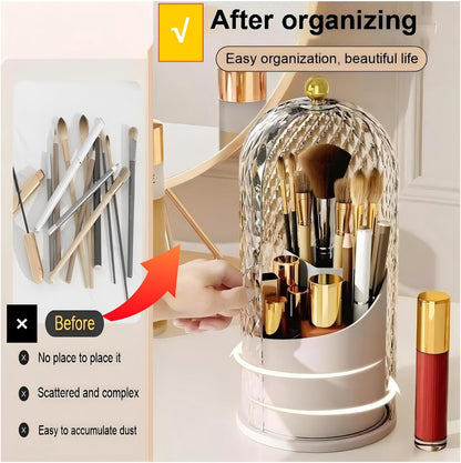 Makeup Brush Holder with Lid 360 Rotating Makeup Organizer