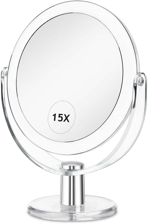 Vanity Makeup Mirror with Stand, 1X/15X Magnification Double Sided 360 Degree Swivel