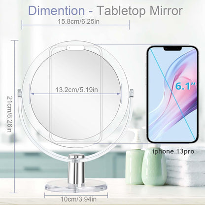 Vanity Makeup Mirror with Stand, 1X/15X Magnification Double Sided 360 Degree Swivel