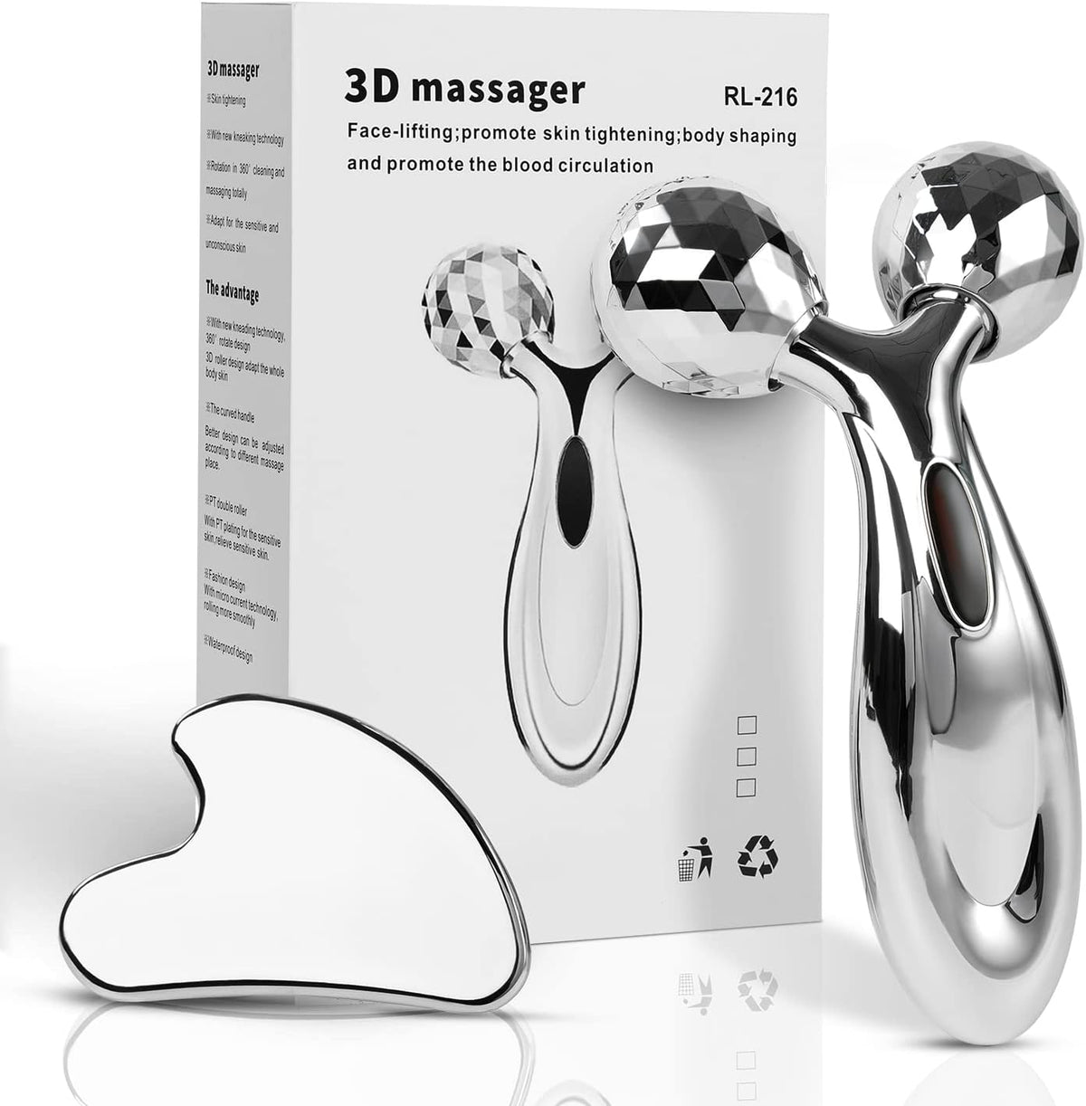 Stainless Steel Gua Sha and Face Roller Set Facial Tool for Face Sculpting