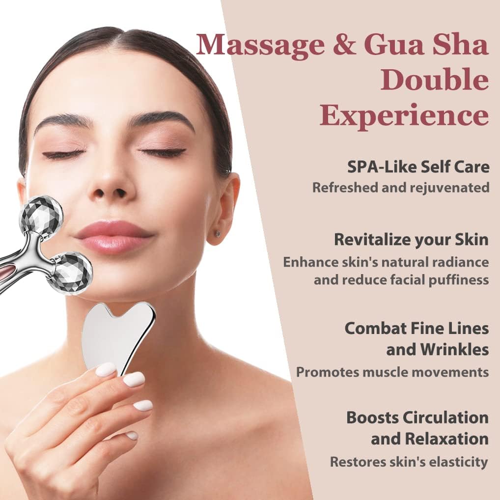 Stainless Steel Gua Sha and Face Roller Set Facial Tool for Face Sculpting