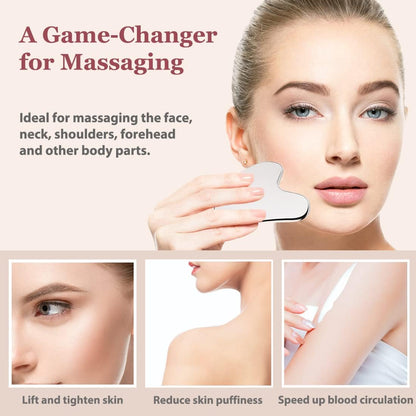 Stainless Steel Gua Sha and Face Roller Set Facial Tool for Face Sculpting