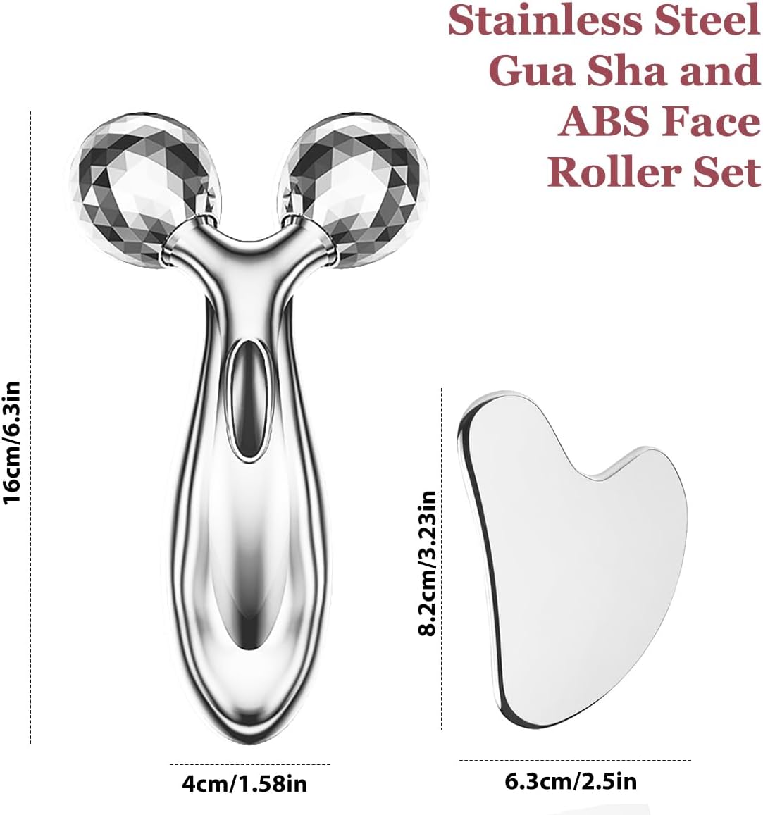 Stainless Steel Gua Sha and Face Roller Set Facial Tool for Face Sculpting