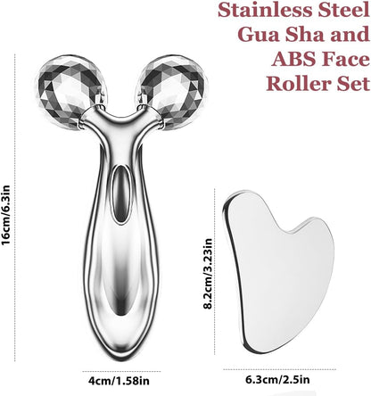 Stainless Steel Gua Sha and Face Roller Set Facial Tool for Face Sculpting