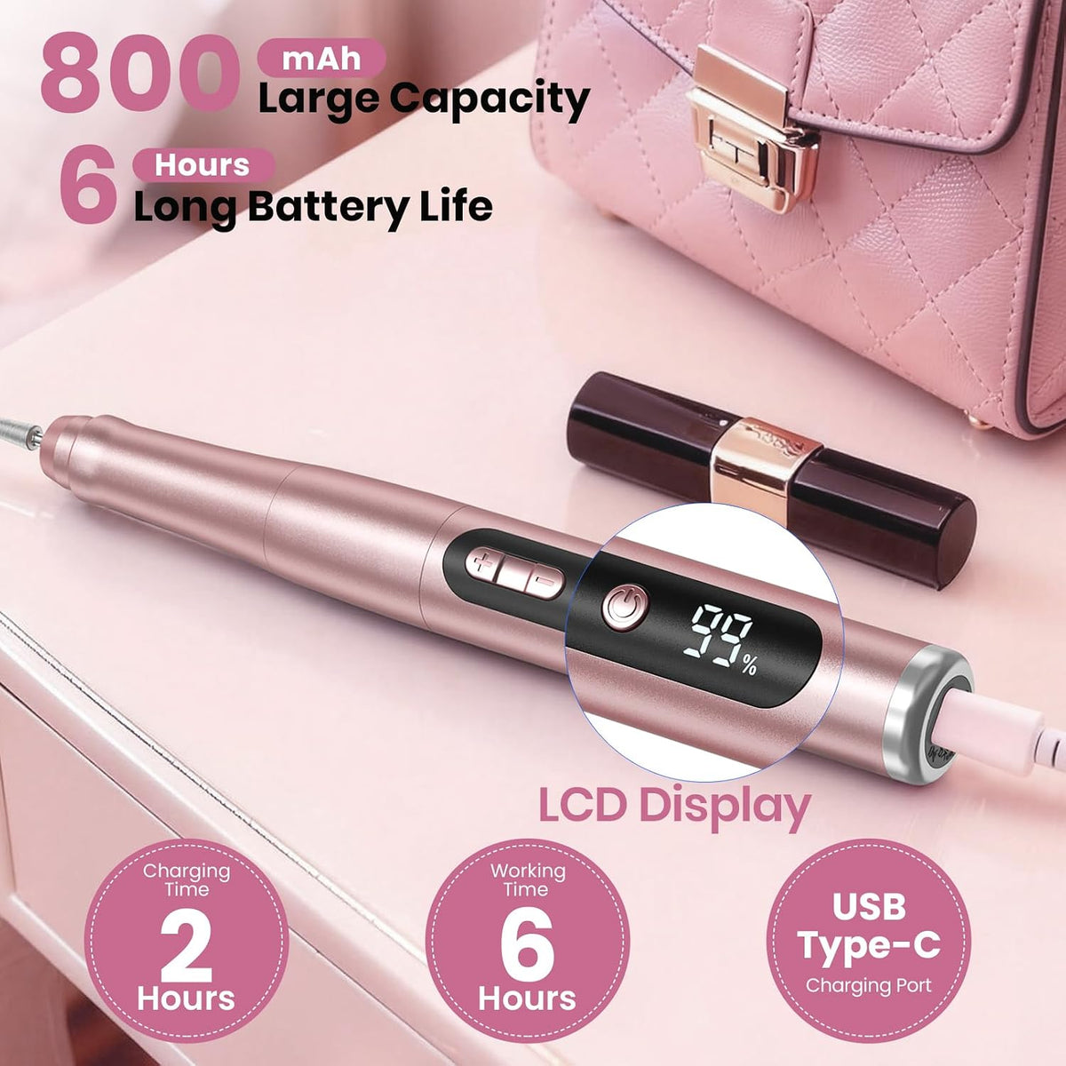Rechargeable Cordless Nail Drill Art With LCD Display