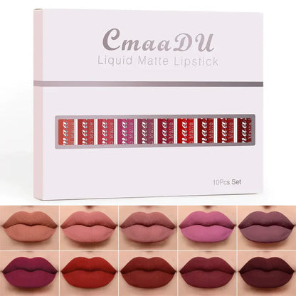 🔥Last Day 50% OFF🔥10-Piece Matte Waterproof Lip Gloss Set – Bold Color, All-Day Stay