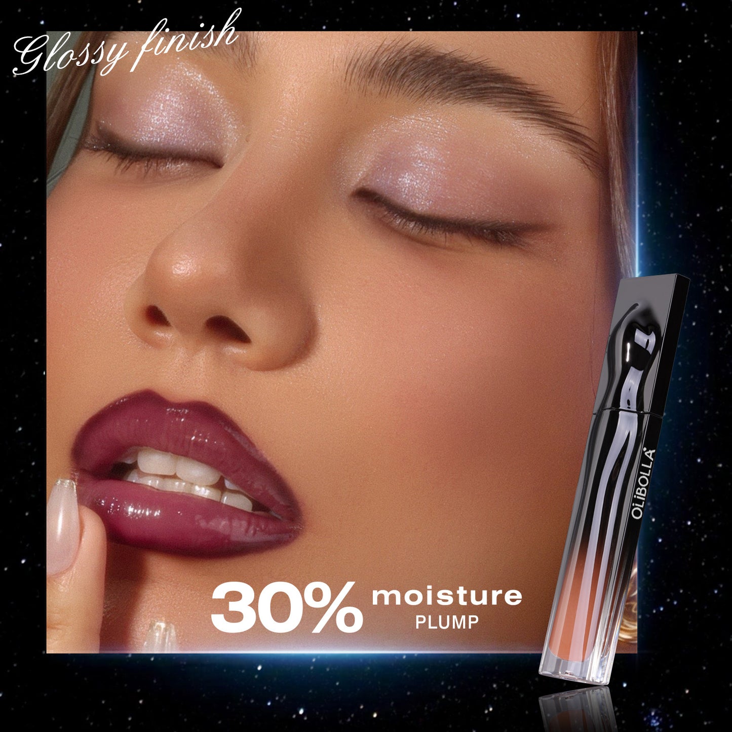 Mirror-finish high-shine lip glaze—transfer-proof waterproof and hydrating.