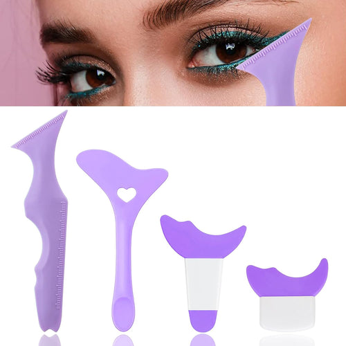 4Pcs Eyeliner Stencils Reusable Silicone Eyeliner Aid Mascara Shield Guard Aid Tool